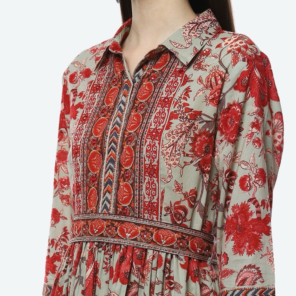 Biba Red and Gray Floral Maxi Dress